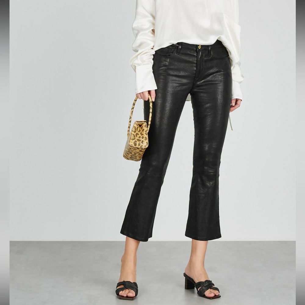 Frame - le crop mini boot - black leather jeans - size 26